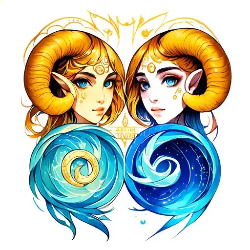 Aries and Aquarius symbol intertwined tattoo design idea