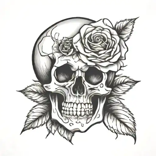 Rose inside skull tattoo design idea