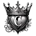 Queen crown, letter C and heart shape in a row tattoo design idea