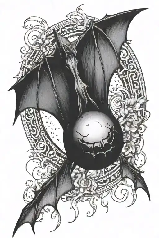 bat hanging upside down black sun tattoo design idea