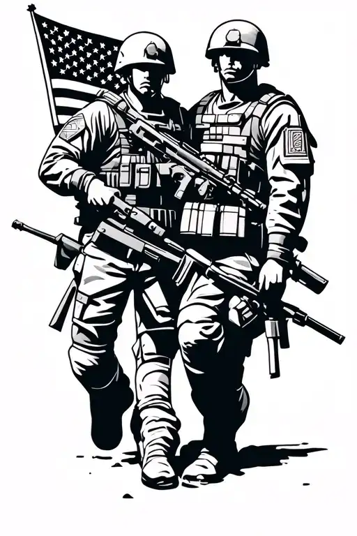 2 US Marines returning from battle tattoo design idea