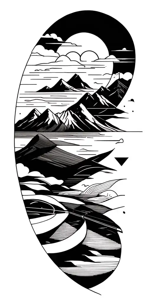 trips, beach and mountain landscapes and string musical instruments, percussion and South American Andean winds. tattoo design idea