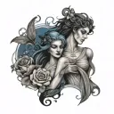 tattoo symbolize hades and persephone with blue shadows tattoo design idea