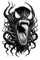 Venom portrait with open mouth open and tongue sticking out surrounded by tendrils tattoo design idea