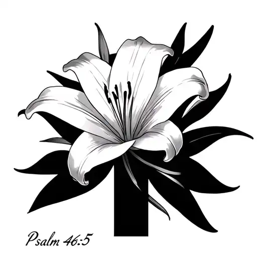 lily cross and psalm 46:5 minimalistic tattoo design idea