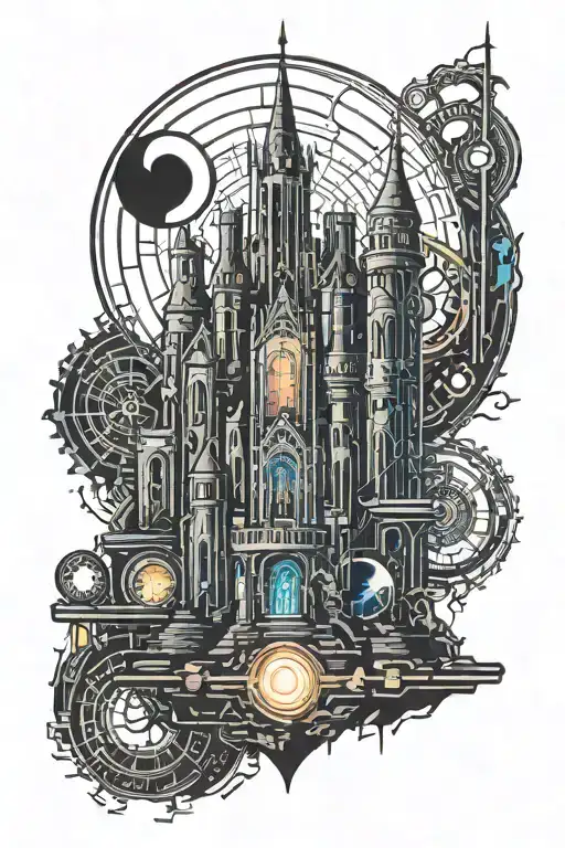 gothic castle with a moon tattoo design idea