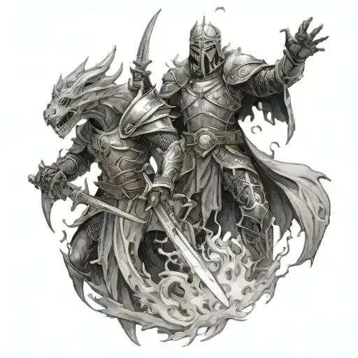 battle of dragon and lich king tattoo design idea