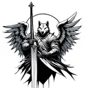 Meaningful wolf warrior angel holding a sword tattoo design idea
