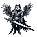 Meaningful wolf warrior angel holding a sword tattoo design idea