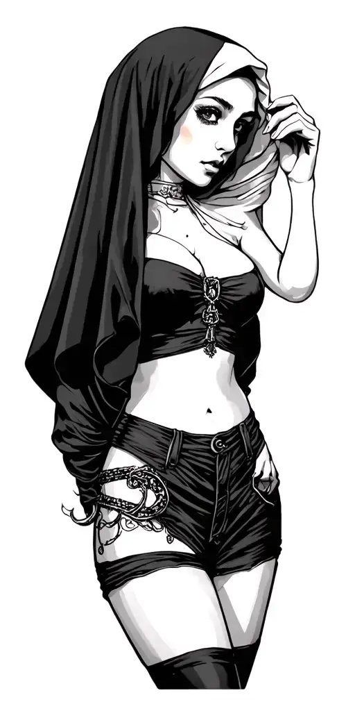 naughty sexy young nun tattoo design idea