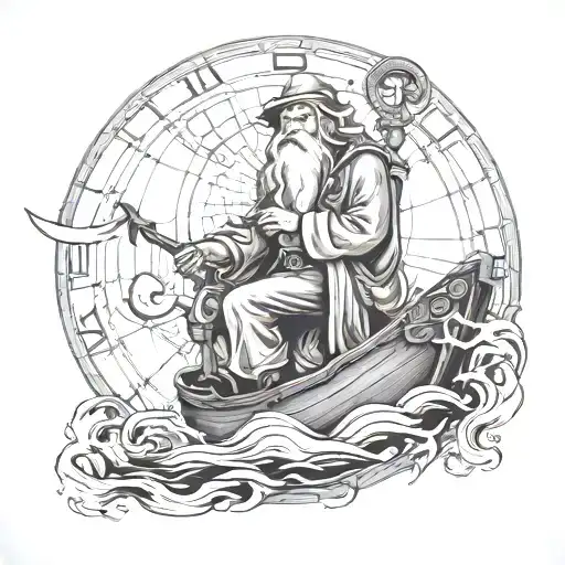 boat compas father time  tattoo design idea