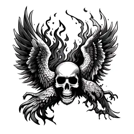 Skull and Phoenix rising from the ashes tattoo design idea