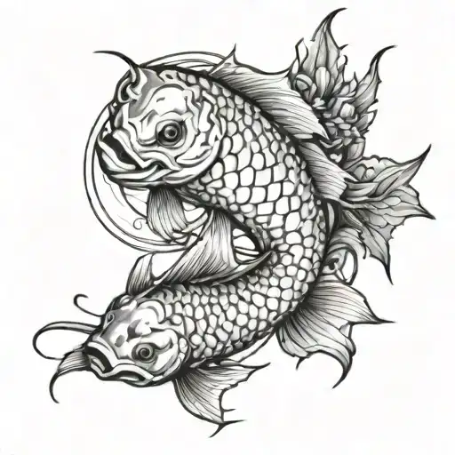 koi fish swimming in thorns tattoo design idea