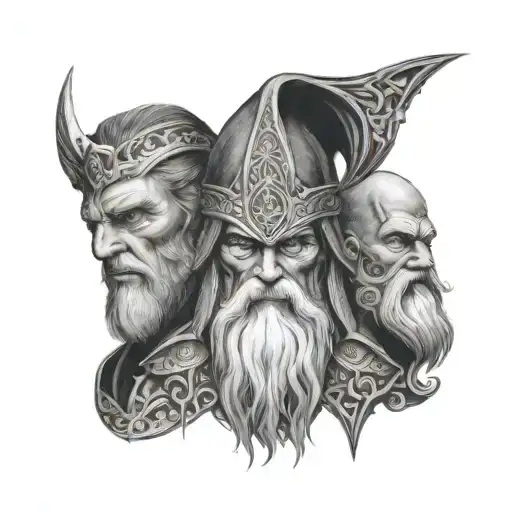 the three faces of Odin as a black male tattoo design idea