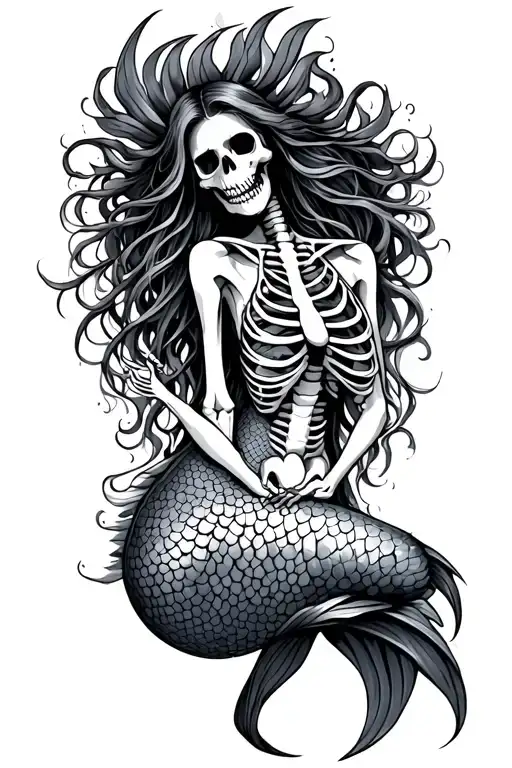 mermaid siren evil skeleton tattoo design idea