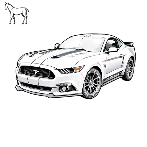 ford mustang logo with a 3d ghosted image of horse in the back ground. tattoo design idea