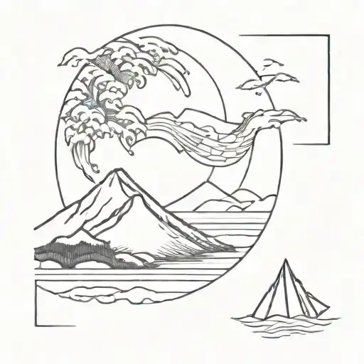 mt Fuji great wave Tori gates geometric Japanese tattoo tattoo design idea