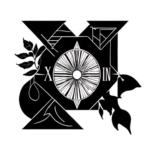 geometric style tattoo featuring nature symbols and 24 in roman numerals tattoo design idea