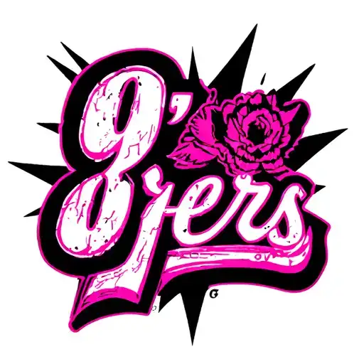 A gang tattoo with the name "9'ers" style gang of the street and the pink color  tattoo design idea