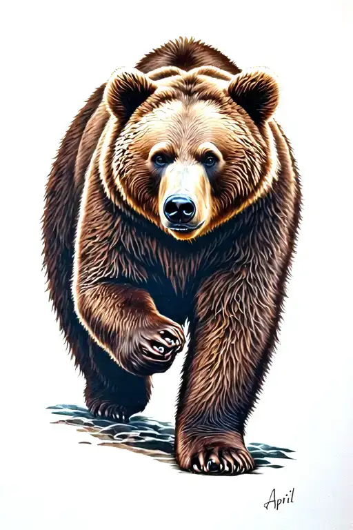 April, bear walking tattoo design idea