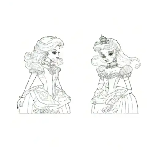barbie and cinderella tattoo design idea