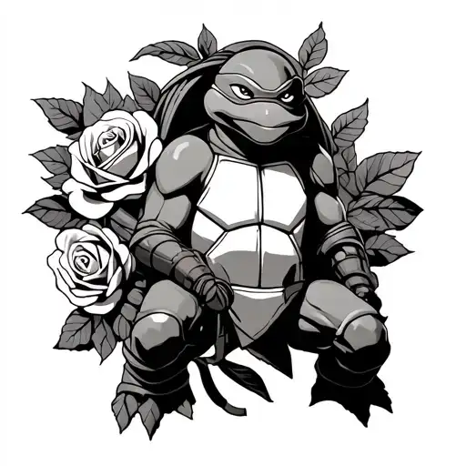 Raphael ninja turtle with roses tattoo design idea