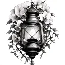 gothic withered old lantern overgrown by orchids and vines tattoo design idea