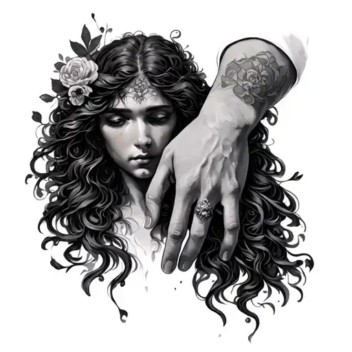 Eurydice And Orpheus hands tattoo design idea