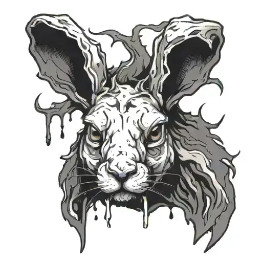 dark demonic Rabbit with antlers ending with dripping ink tattoo design idea