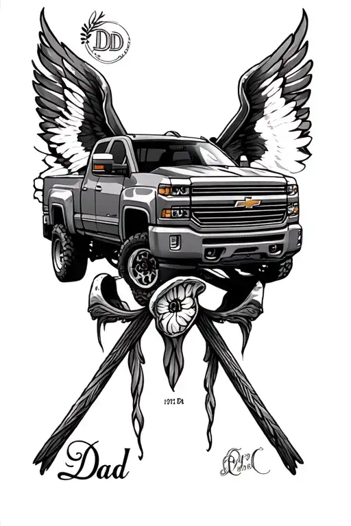 memorial dad truck tattoo design idea