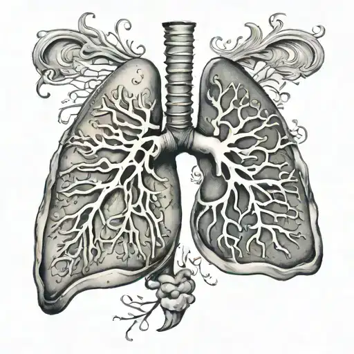 anatomical lungs with yh wh written underneath tattoo design idea
