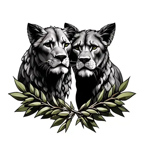 Romulus And Remus surrounded by olive branches tattoo design idea