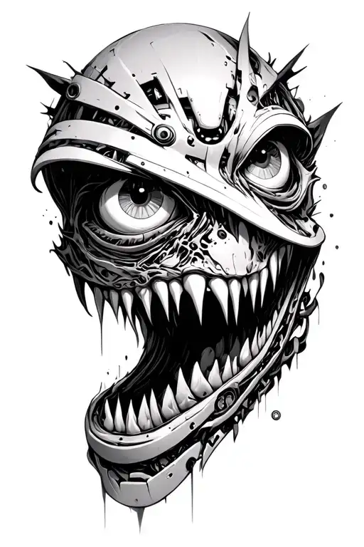 monster eyes, monster mouths, cyborg, cybernetic, cyberware, cyberpunk tattoo design idea