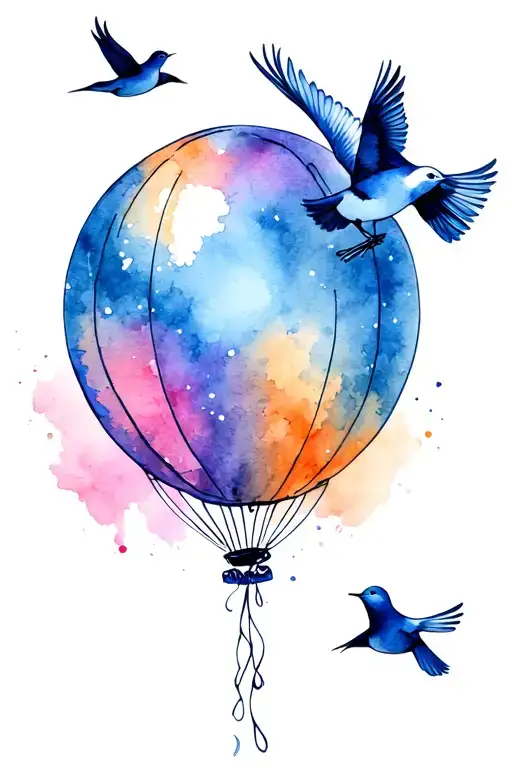 3 birds flying away using a balloon tattoo design idea