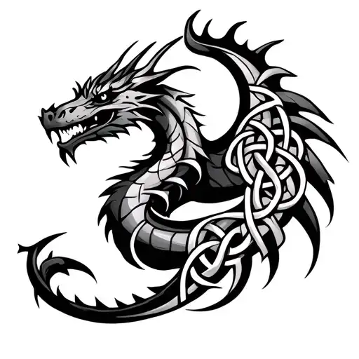celtic knots weaving with a dragon  tattoo design idea