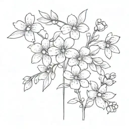  5 forget me not flowers no stems or leaves on a single fine line cross minimalistic feminine   tattoo design idea