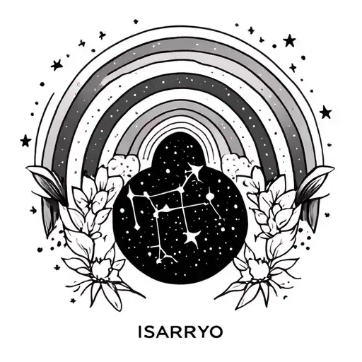 First name Isarryo with rainbow and Constellation Aquarius tattoo design idea