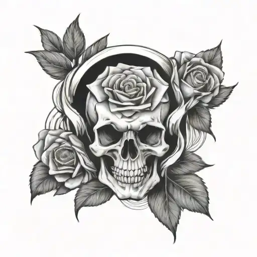 Rose inside skull wearing tattoo design idea