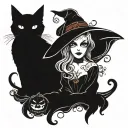 cat + halloween + witch tattoo design idea