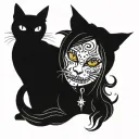 cat + halloween + witch tattoo design idea