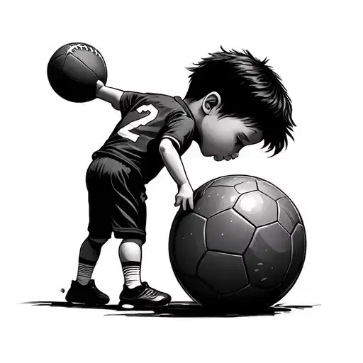 Little boy with a football, a round ball with shirt number 2 and wants to see the back tattoo design idea
