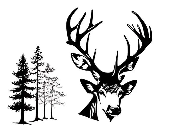 deer head with trees tattoo design idea