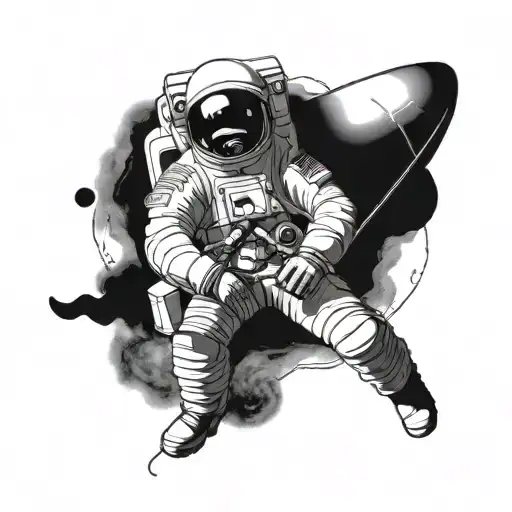 Design a portrait of Chuck Norris in a NASA spacesuit, with a satellite orbiting around him tattoo design idea