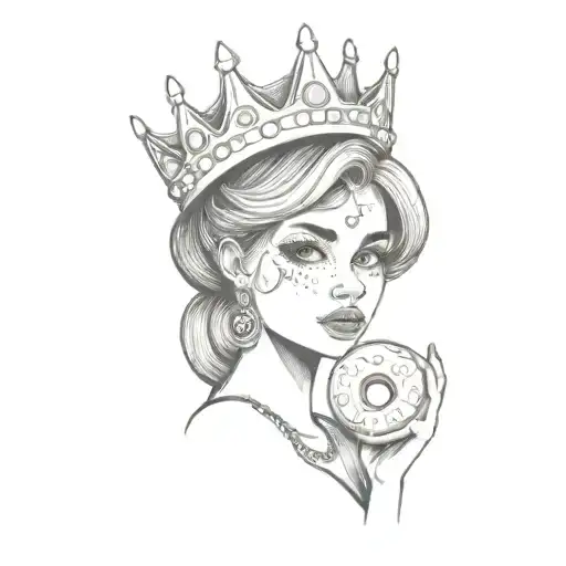 a girl with a crown and a donut tattoo design idea