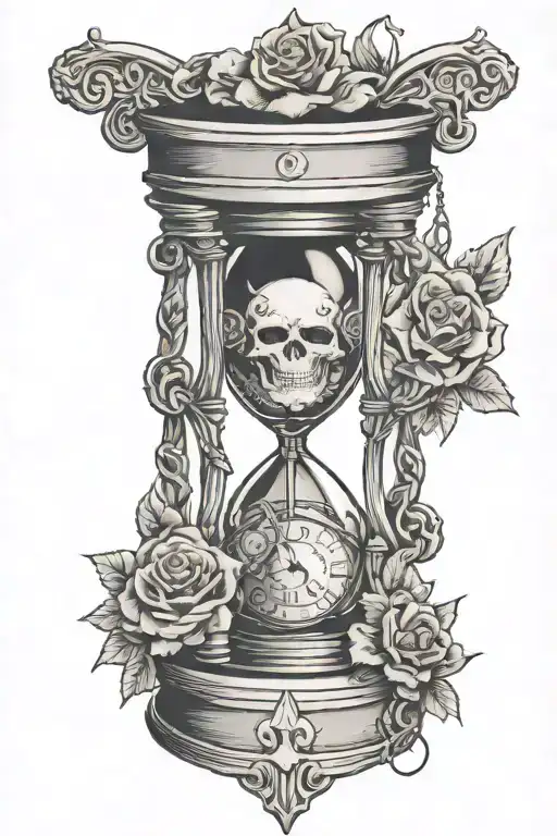 memento mori hourglass with chainmail background black tattoo design idea