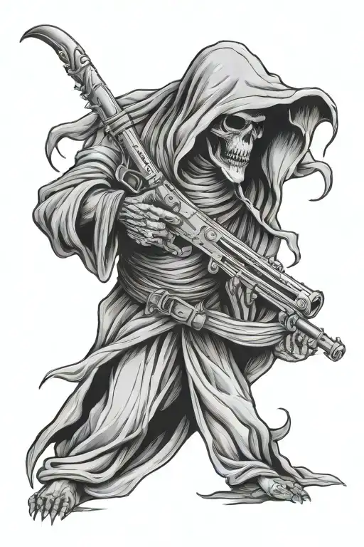 grim reaper with a draco gun tattoo design idea
