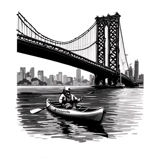 Hudson River bridge with fishing kayak tattoo design idea