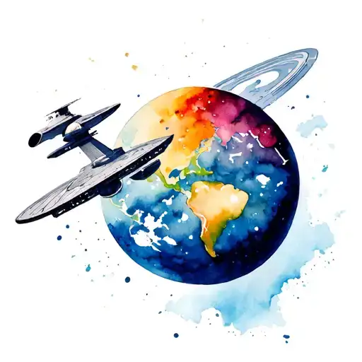 uss Enterprise orbiting planet earth tattoo design idea