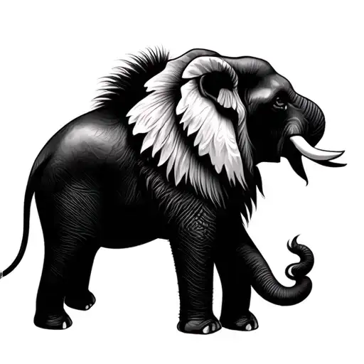 half elephant and half lion tattoo design idea
