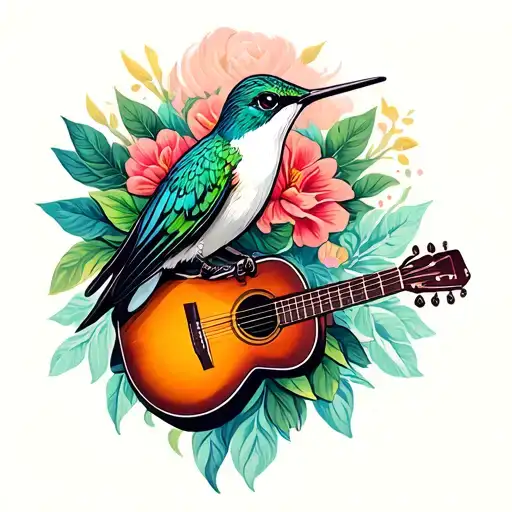 hummingbird acoustic guitsty tattoo design idea